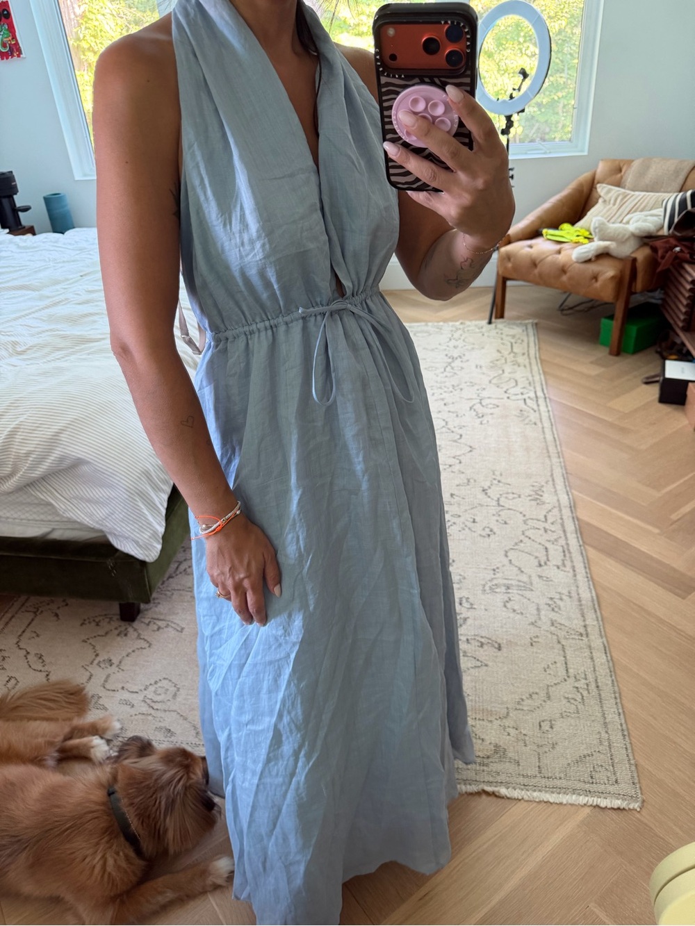 Sammi Dusty Blue Ramie Midi Dress